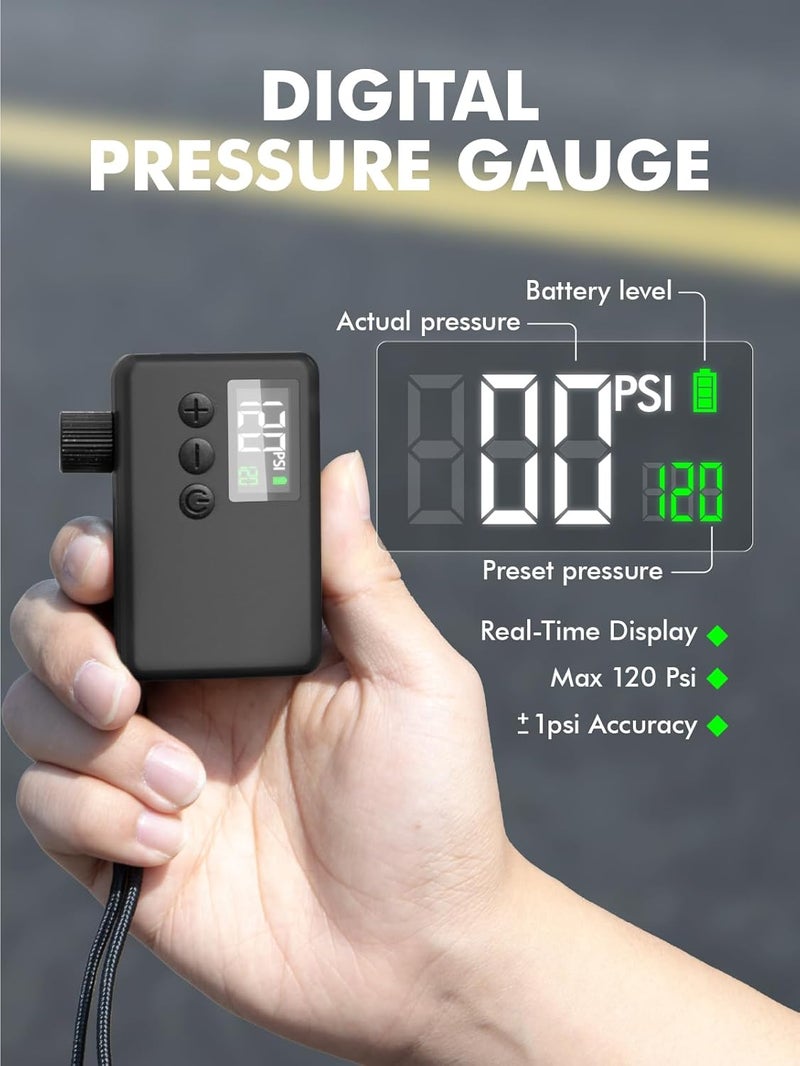 GPUTEK Mini Bike Tire Air Pump: Fast Inflate Portable Small Bicycle Electric Pump for Presta and Schrader Valves, 120 Psi High Pressure Pump with Digital Gauge for Road Bike, Mountain Bike, E-Bike - Image 4